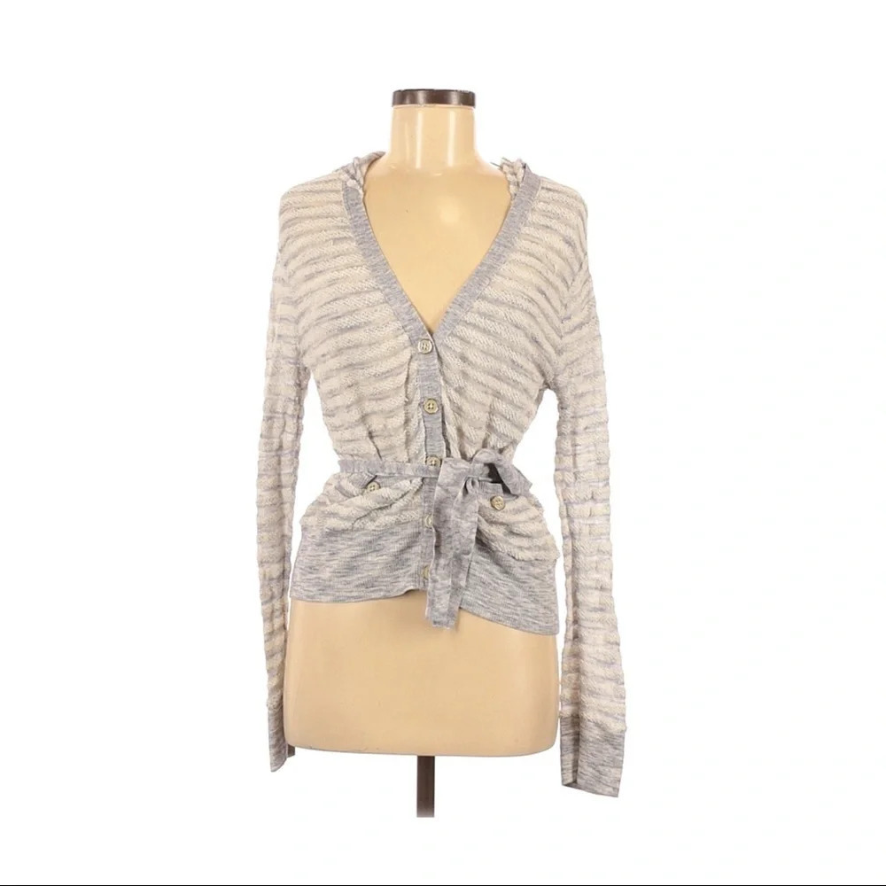 Moth Anthro Striped Hooded Tie Waist Cardigan